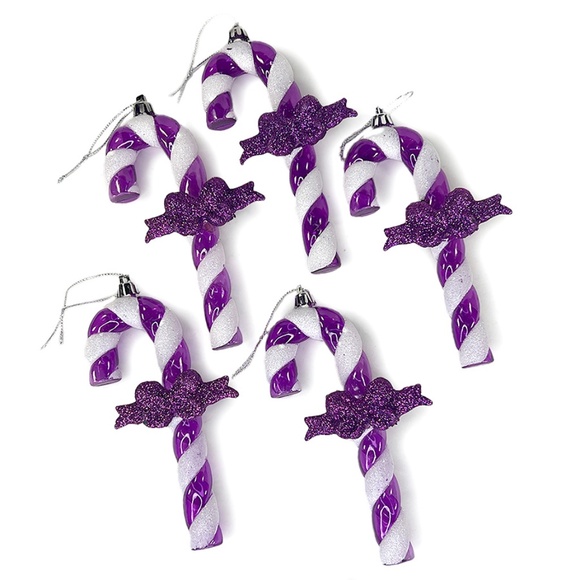 Purple Glittered Striped Candy Cane Ornaments - 5 - Picture 1 of 3
